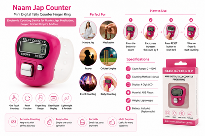 Mini Digital Tally Counter Finger Ring | Electronic Chanting Count Machine for Mantra Jap, Meditation, Prayer & Cricket Umpire